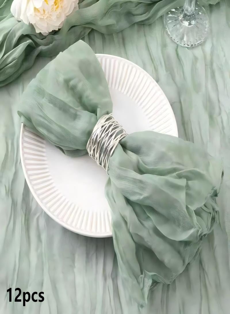 12 قطعة من منديل قماش الكتان القطني، مناديل العشاء المجعدة مقاس 50 * 50 سم، مناديل القماش الخضراء، منديل عشاء الزفاف، منديل هامش ريفي مربع للعشاء، قابل للغسل. - Image 1